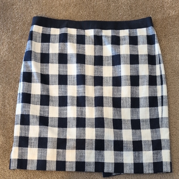 J. Crew Navy and White Checkered Pencil Skirt - Picture 1 of 6